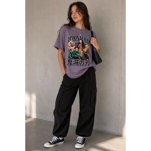 Demon Slayer Anime Graphic T Shirt Nezuko Tanjiro Zenitsu Purple Women's M